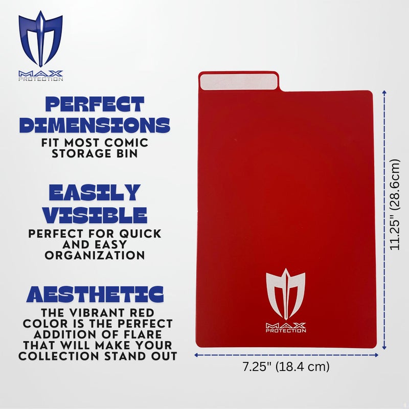 Max Protection Comic Book Dividers with Tabs - 30pt Plastic Archival Quality for Comic Box Storage - Write-On Index Tabs, 7-1/4" x 10-3/4", 25 Count, Red - Image 4